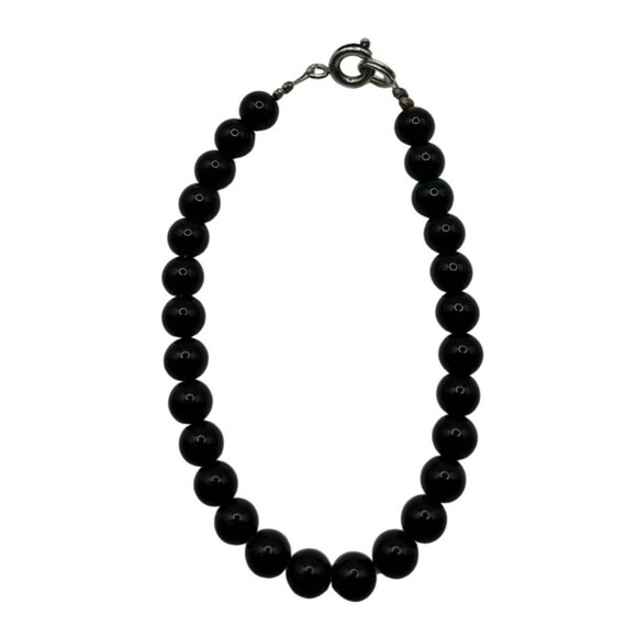 Vintage Black Beaded Bracelet With Silver Clasp A42 - Picture 1 of 3
